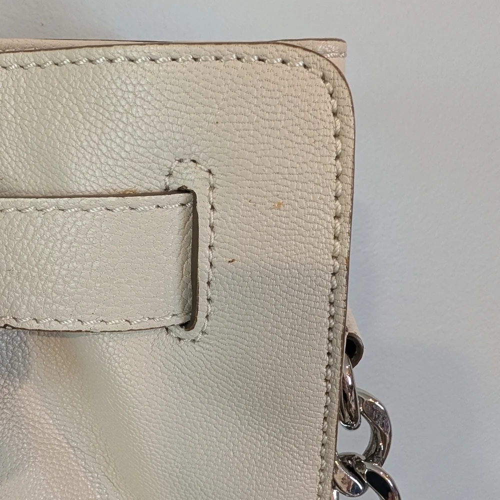 Michael Kors hamilton Safiano Ivory Leather Tote with Silver Lock And Chain
